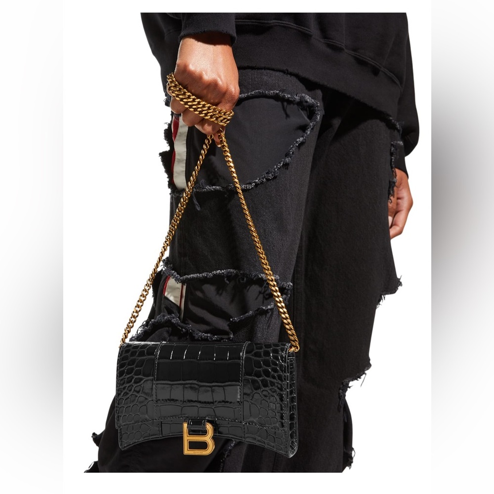 BRAND NEW!!!! Balenciaga hourglass shiny Mock-Croc chain wallet